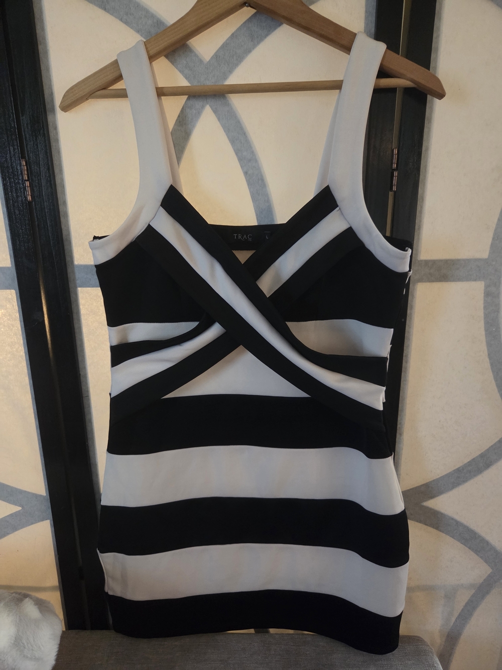 Trac Black and White Striped Mini Dress
